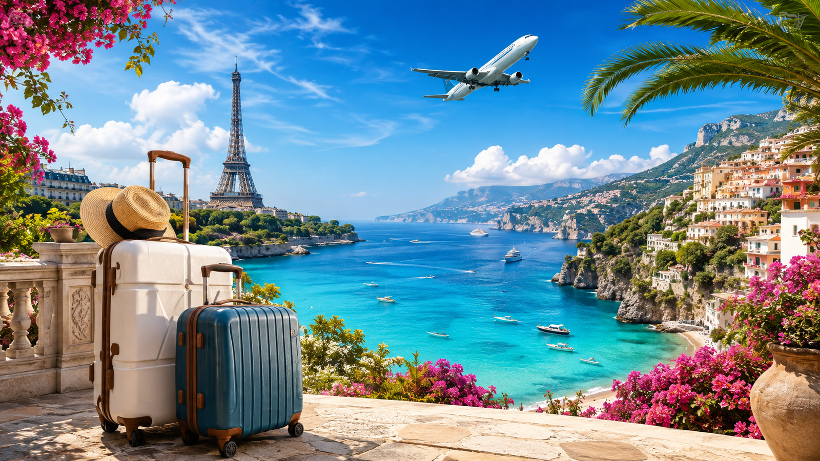 Travel agency planning a colorful international journey